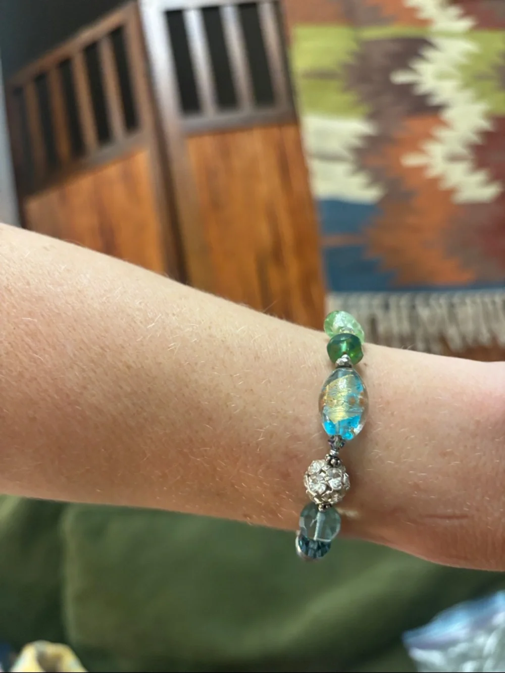 DKD Turquoise Glass Bead Bracelet with Toggle Clasp